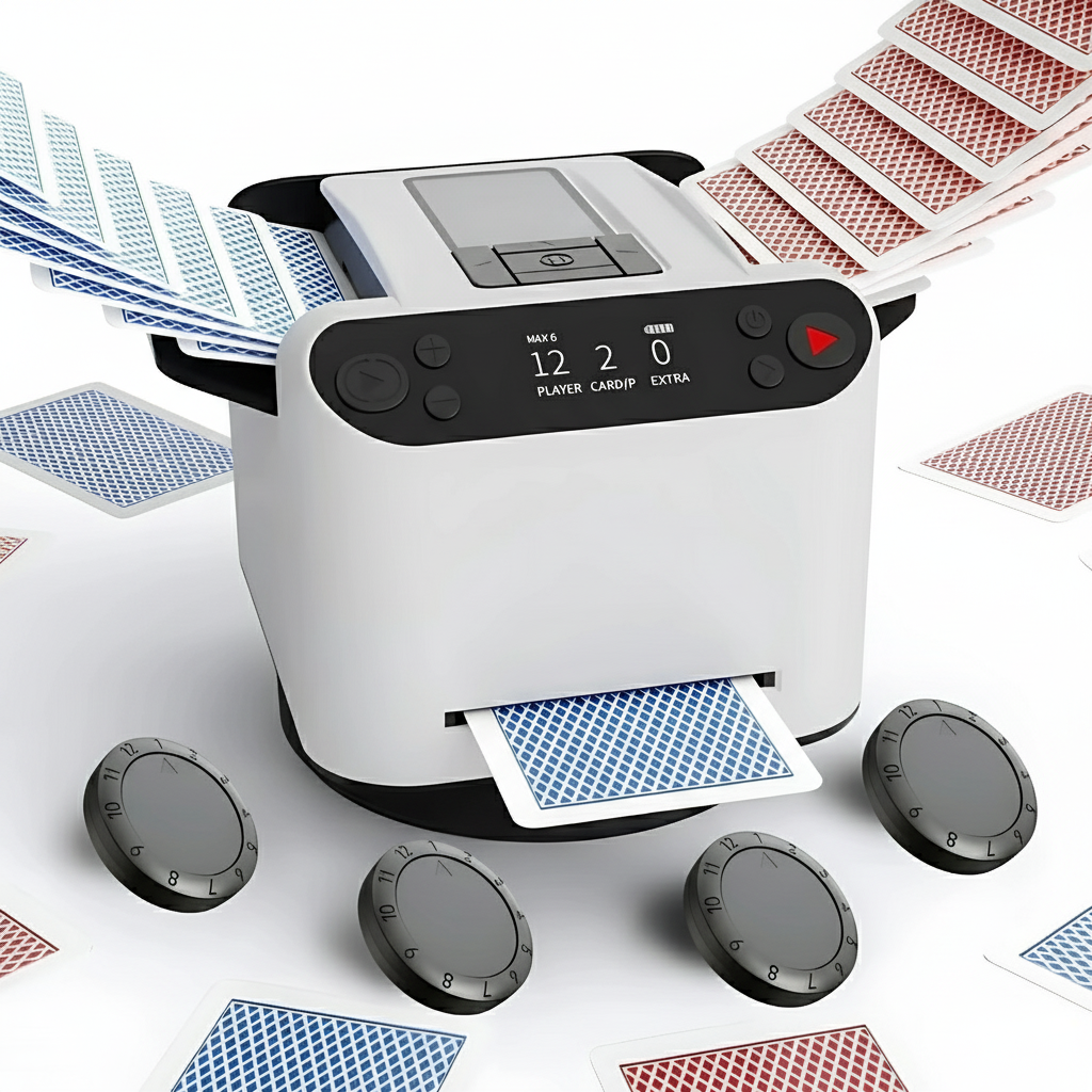 2-in-1 Automatic Card Shuffler & Dealer, 360° Rotating (Up to 12 Card Drawing Remotes)