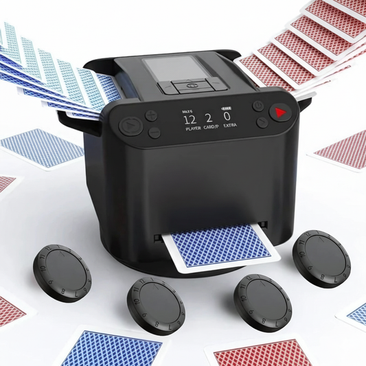 2-in-1 Automatic Card Shuffler & Dealer, 360° Rotating (Up to 12 Card Drawing Remotes)