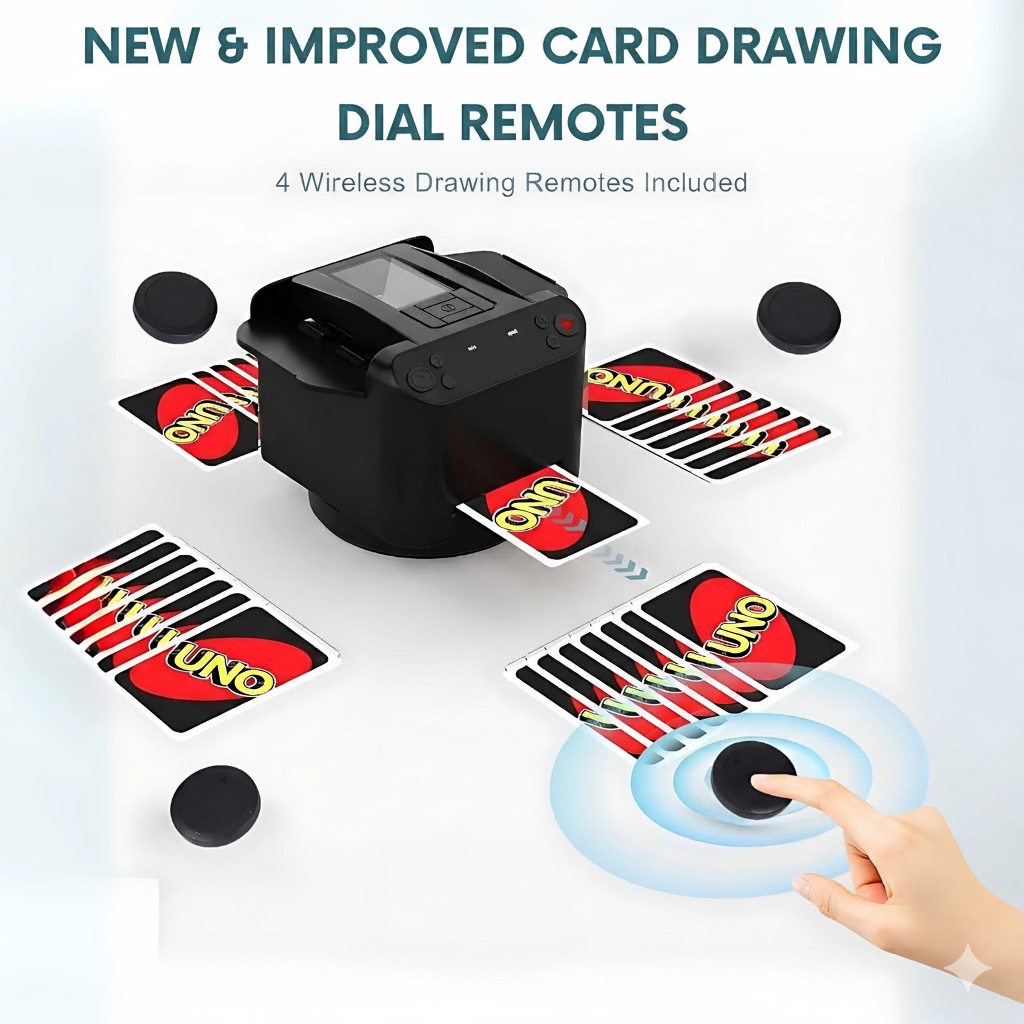 2-in-1 Automatic Card Shuffler & Dealer, 360° Rotating (Up to 12 Card Drawing Remotes)