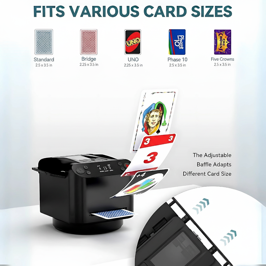 2-in-1 Automatic Card Shuffler & Dealer, 360° Rotating (Up to 12 Card Drawing Remotes)