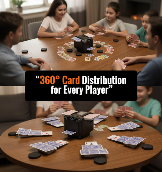 2-in-1 Automatic Card Shuffler & Dealer, 360° Rotating (Up to 12 Card Drawing Remotes)