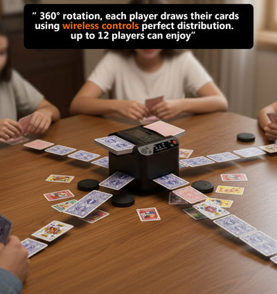 2-in-1 Automatic Card Shuffler & Dealer, 360° Rotating (Up to 12 Card Drawing Remotes)