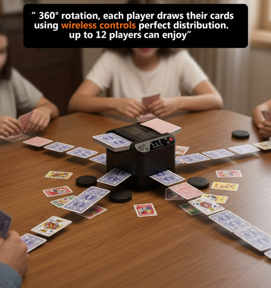 2-in-1 Automatic Card Shuffler & Dealer, 360° Rotating (Up to 12 Card Drawing Remotes)