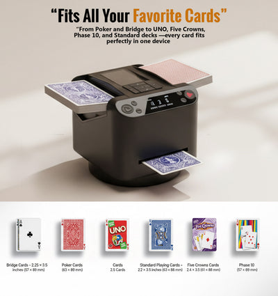 2-in-1 Automatic Card Shuffler & Dealer, 360° Rotating (Up to 12 Card Drawing Remotes)