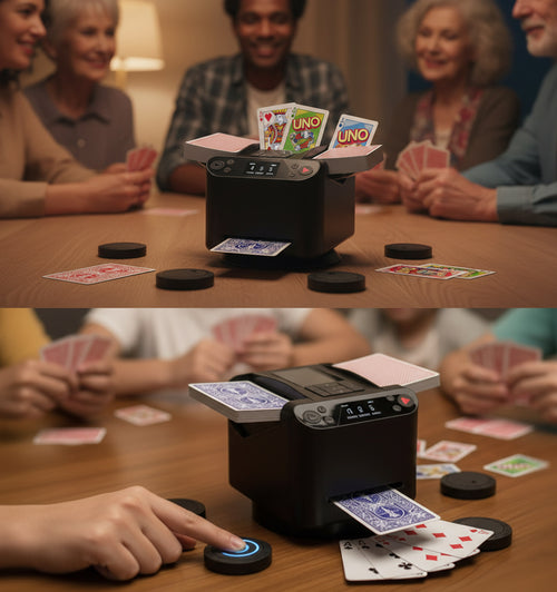 2-in-1 Automatic Card Shuffler & Dealer, 360° Rotating (Up to 12 Card Drawing Remotes)