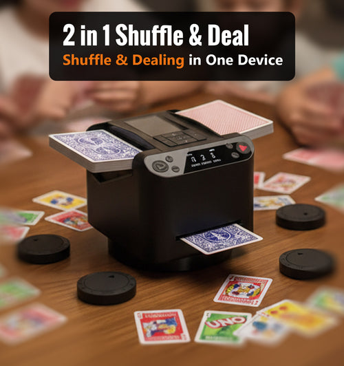 2-in-1 Automatic Card Shuffler & Dealer, 360° Rotating (Up to 12 Card Drawing Remotes)
