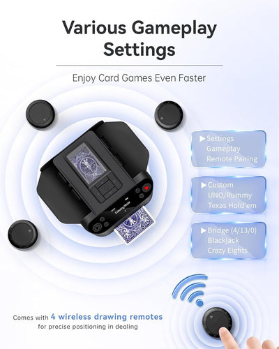 2-in-1 Automatic Card Shuffler & Dealer, 360° Rotating (Up to 12 Card Drawing Remotes)