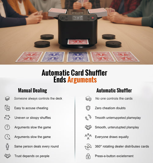 2-in-1 Automatic Card Shuffler & Dealer, 360° Rotating (Up to 12 Card Drawing Remotes)