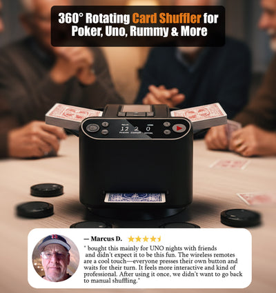 2-in-1 Automatic Card Shuffler & Dealer, 360° Rotating (Up to 12 Card Drawing Remotes)