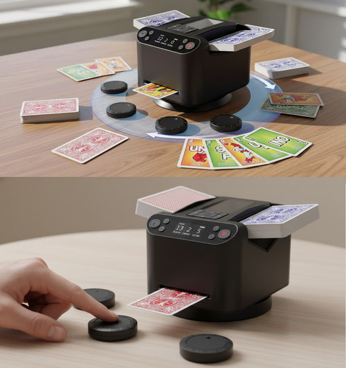 2-in-1 Automatic Card Shuffler & Dealer, 360° Rotating (Up to 12 Card Drawing Remotes)